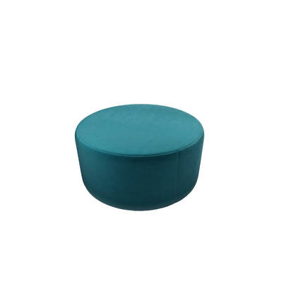 Luna Large Round Footstool in Deep Turquoise Cotton Matt Velvet