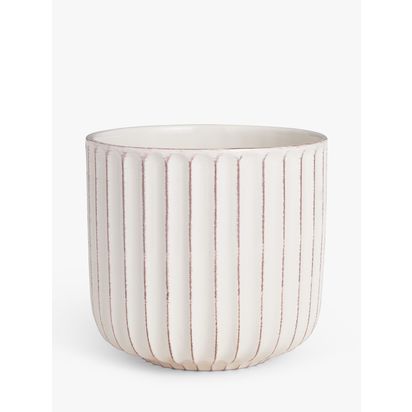 John Lewis Country Ribbed Earthenware Indoor Planter, 23cm, White White | H21 x Dia.23cm
