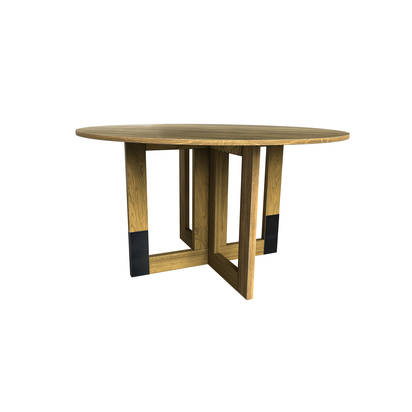 Memphis Round Table with Metal Detail in Black Finish Oak