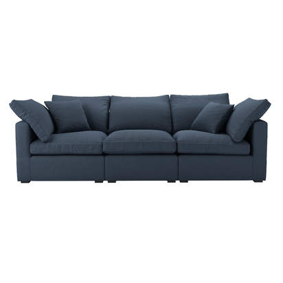 Long Island Slim 3 Seat Sofa in Midnight Blue Brushed Linen Cotton
