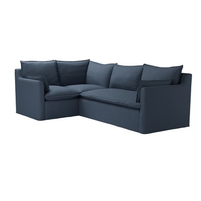 Anders Left Hand Single unit with Right hand two Seat Sofa in Midnight Blue Brushed Linen Cotton