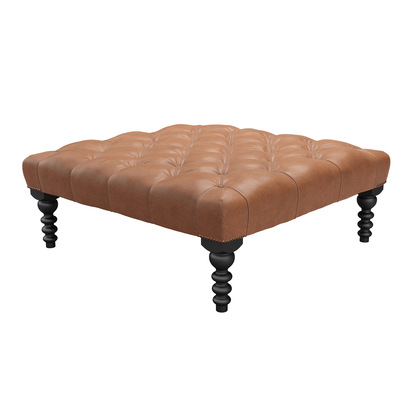 Valentin Large Square Footstool in Cognac Grain Leather