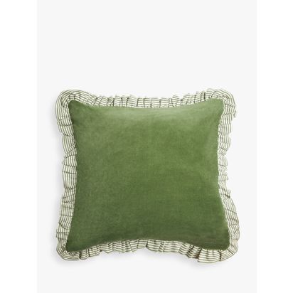 John Lewis Velvet Frill Cushion Green | H50 x W50cm
