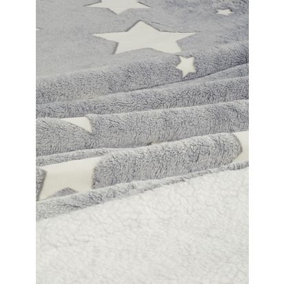 John Lewis Kids' Glow In The Dark Star Print Sherpa Fleece Blanket Grey | 150 x 120cm