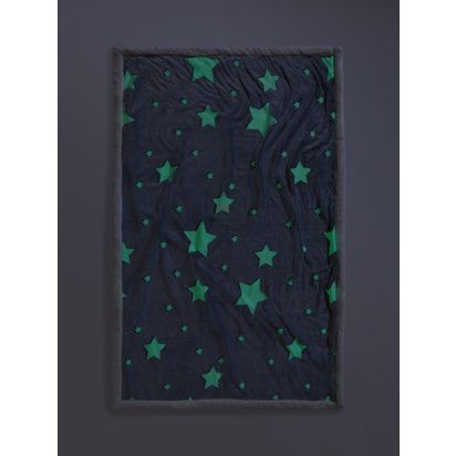 John Lewis Kids' Glow In The Dark Star Print Sherpa Fleece Blanket Grey | 150 x 120cm