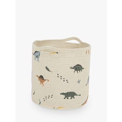 Great Little Trading Co Dino Print Woven Storage Basket, Natural/Multi Natural/Multi | H28 x W28 x D28cm