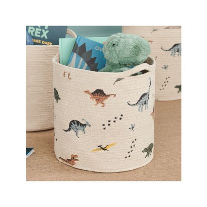 Great Little Trading Co Dino Print Woven Storage Basket, Natural/Multi Natural/Multi | H28 x W28 x D28cm
