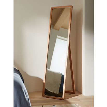 John Lewis Slim Solid Oak Wood Full-Length Cheval Mirror, 160 x 42cm Natural Oak | H160 x W42 x D5.3cm