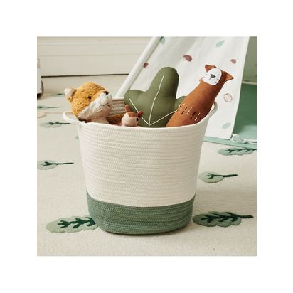 Great Little Trading Co Rope Storage Basket Ivory/Forest Green | H30 x W30 x D30cm