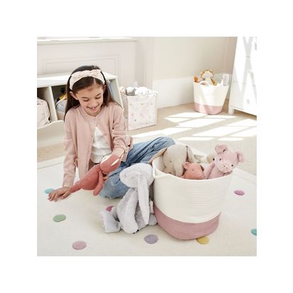 Great Little Trading Co Rope Storage Basket Ivory/Rose Pink | H30 x W30 x D30cm
