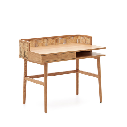 Araxi table in veneer, solid ash wood and rattan 105 x 62 cm