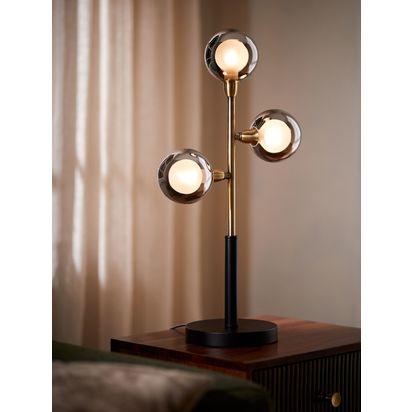 John Lewis Huxley 3 Globe Complete Table Lamp, Black Black/Brass | H56.5 x W28.98 x D17cm