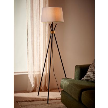 John Lewis Locket Tripod Floor Lamp, Black/Brass Black/Brass | H154 x Dia.45cm