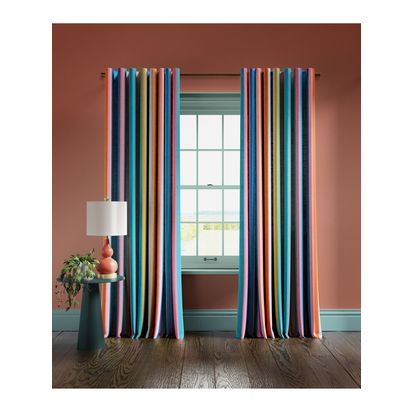 Harlequin x Sophie Robinson Sherbet Stripe Pair Lined Multiway Curtains, Lapis/Spinel/Aqua Lapis, Spinel, Aqua | W167 x Drop 274cm