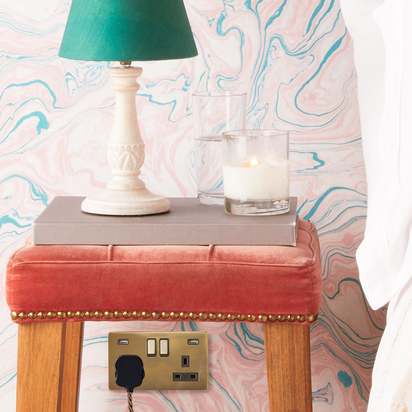 Florence two gang switched SP socket and dual USB outlet in brass