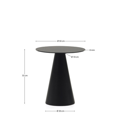 Wilshire tempered glass and metal side table with a black finish, Ã˜ 50 cm