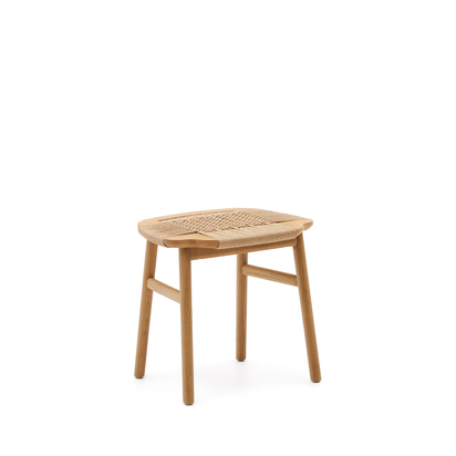 Enit stool made of beige paper cord and solid oak wood with natural finish, 43cm FSC Mix C