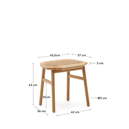 Enit stool made of beige paper cord and solid oak wood with natural finish, 43cm FSC Mix C