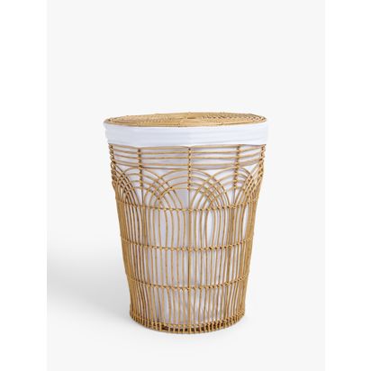 John Lewis Rattan Open Weave Laundry Basket, Natural/Greige Natural/Greige | H55 x Dia.44cm