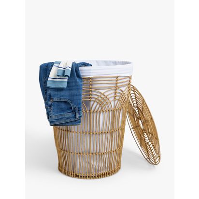 John Lewis Rattan Open Weave Laundry Basket, Natural/Greige Natural/Greige | H55 x Dia.44cm