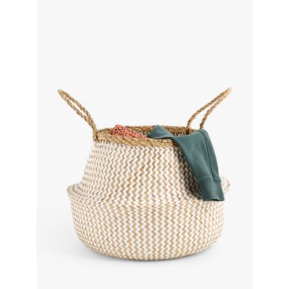 John Lewis Woven Seagrass Laundry Belly Basket, White/Natural White/Natural | H34 x Dia.40cm