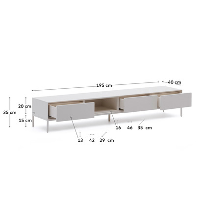 Vedrana TV 3-drawer cabinet white lacquered MDF 195 x 35 cm