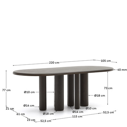 Mailen oval table in ash wood veneer with dark finish, Ã˜ 220 x 105 cm