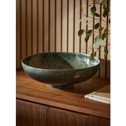 John Lewis Glazed Decorative Earthenware Bowl, Green Green | H12 x Dia.36cm