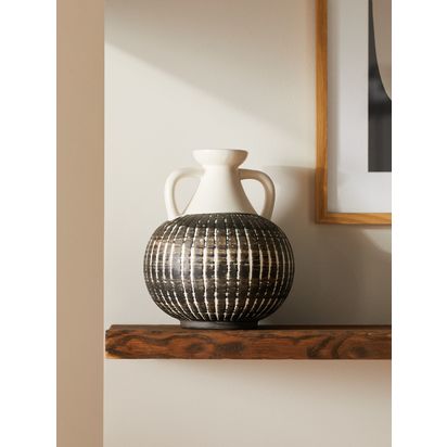 John Lewis Stripe Earthenware Vase with Handles, H23.5cm, Multi Multi | H23.5 x Dia.20cm
