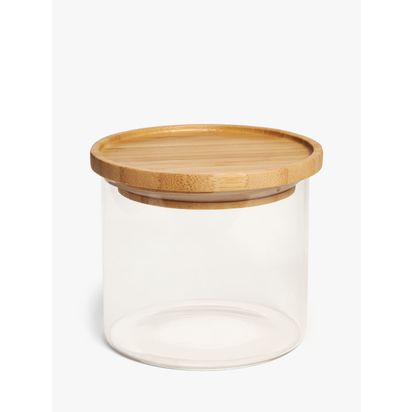 John Lewis Glass Storage Jar with Bamboo Lid, 450ml Clear | H9.8 x Dia.10cm