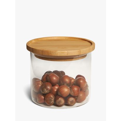 John Lewis Glass Storage Jar with Bamboo Lid, 450ml Clear | H9.8 x Dia.10cm