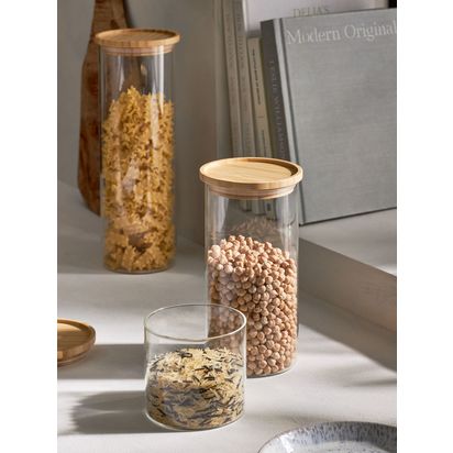John Lewis Glass Storage Jar with Bamboo Lid, 450ml Clear | H9.8 x Dia.10cm