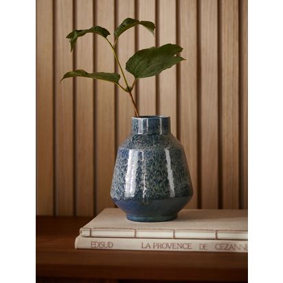 John Lewis Alis Earthenware Vase, H18cm, Reactive Blue Reactive Blue | H18 x Dia.21.5cm