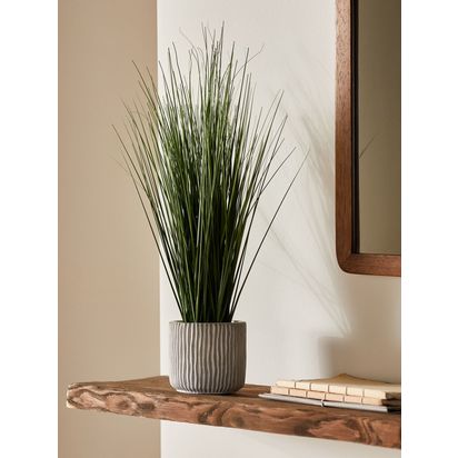 John Lewis Artificial Long Grass & Concrete Pot Multi | H54.6 x Dia.17.8cm