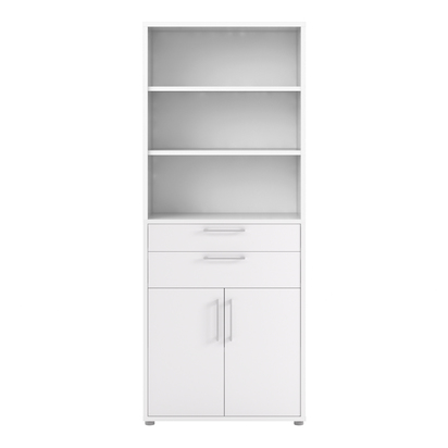 Sutton 3 Bookcase 3 Shelves with 2 Drawers 2 Doors In White