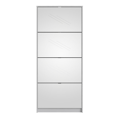 Hayes Shoe Cabinet 4 Flip Down Mirror Doors and 2 layers in White