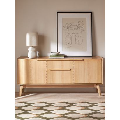 John Lewis Notch 2 Door, 2 Drawer Sideboard, Oak Oak | H74 x W165 x D50cm