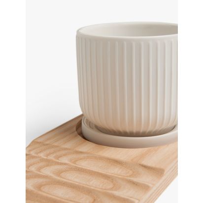 John Lewis New Bone China Desk Planter & Wood Board, Multi White | H9.5 x W10.5 x D20.5cm