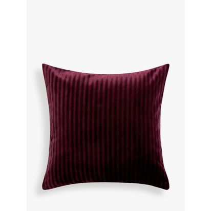 John Lewis Velvet Stripe Cushion Damson | 50 x 50cm