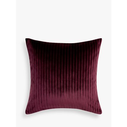 John Lewis Velvet Stripe Cushion Damson | 50 x 50cm