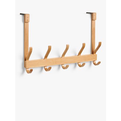 John Lewis Bamboo Over Door Hanging Rack, 5 Hooks, Natural Bamboo | H27.5 x W41.6 x D10.6cm