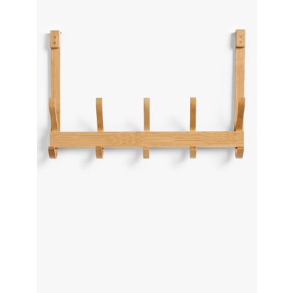 John Lewis Bamboo Over Door Hanging Rack, 5 Hooks, Natural Bamboo | H27.5 x W41.6 x D10.6cm