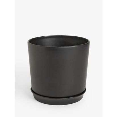 John Lewis Contemporary Glazed Stoneware Planter, 24.5cm Black | H23 x Dia.24.5cm