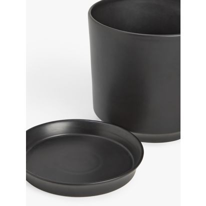 John Lewis Contemporary Glazed Stoneware Planter, 24.5cm Black | H23 x Dia.24.5cm
