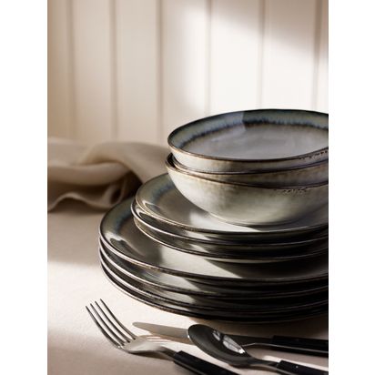John Lewis Swirl Contrast Rim Stoneware Dinnerware Set, 12 Piece, Off White Off White | Dinner Plate: H2.6 x Dia.27.2cm, Salad Plate: H2.5 x Dia.21.5cm, Bowl: H5.1 x Dia.17.8cm