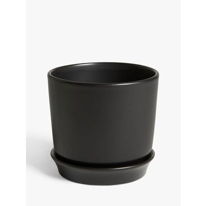 John Lewis Contemporary Glazed Stoneware Planter, 14.5cm Black | H13.5 x Dia.14.5cm