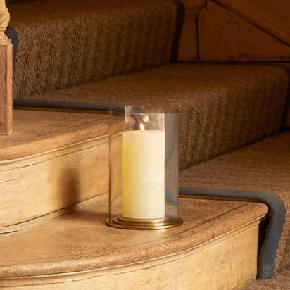 Smaller Mistral storm lantern base in antique brass finish