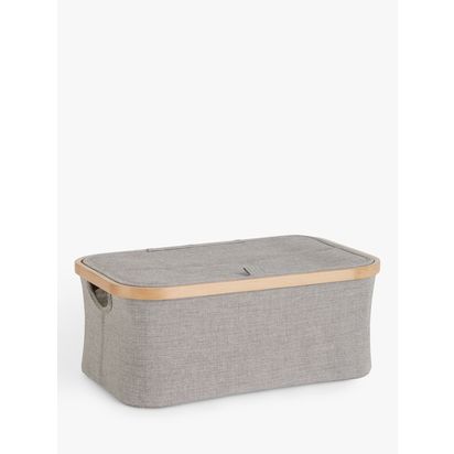 John Lewis Bamboo Rim Lidded Storage Basket, H16 x W38 x D26cm Grey | H16 x W38 x D26cm