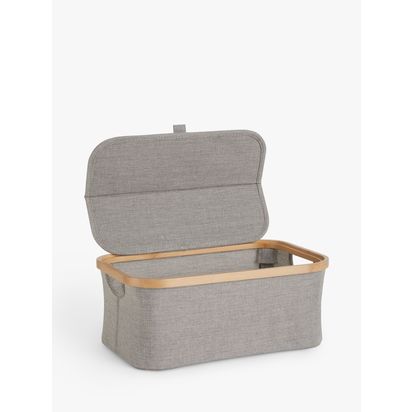 John Lewis Bamboo Rim Lidded Storage Basket, H16 x W38 x D26cm Grey | H16 x W38 x D26cm