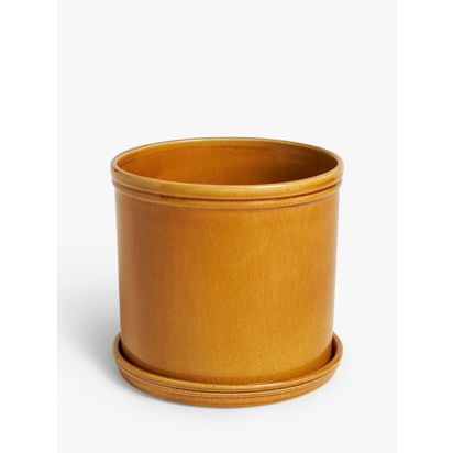 John Lewis Classic Glazed Stoneware Planter, Honey Honey | H14.40 x W15 x D15cm